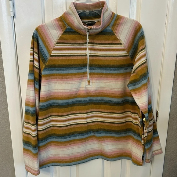 Eddie Bauer Women’s (L) Multi Color Pastel Striped Fleece 1/4 Zip Jacket - Picture 1 of 6